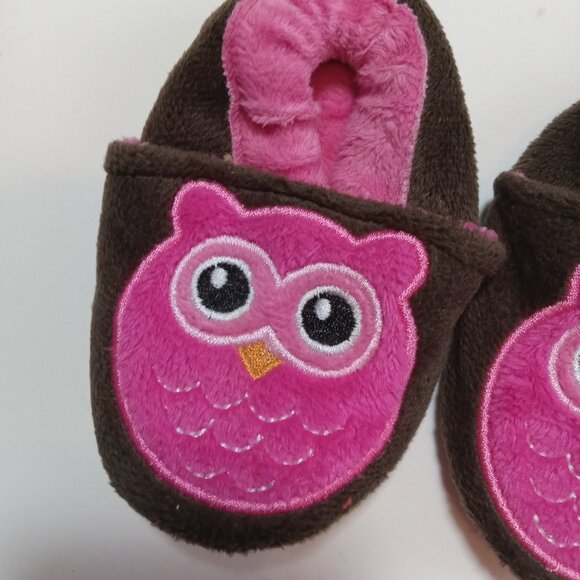 Owl Slippers Size 1 Brown Pink Soft Girls Child Toddler - Picture 5 of 8